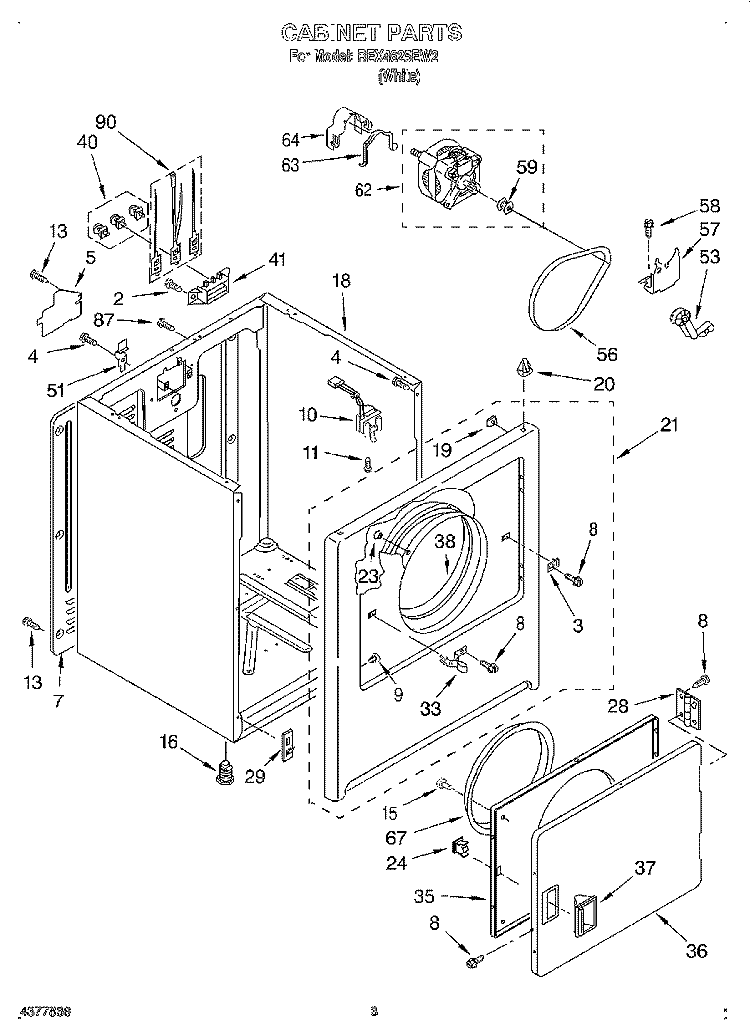SECTION Diagram and Parts List for REX4625EW2  Roper Dryer