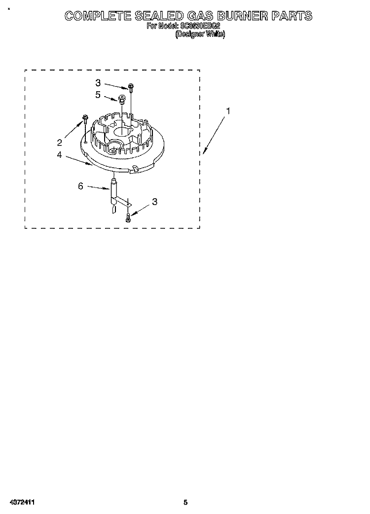 COMPLETE SEALED GAS BURNER Diagram and Parts List for SC8630EBQ2  Whirlpool Cooktop