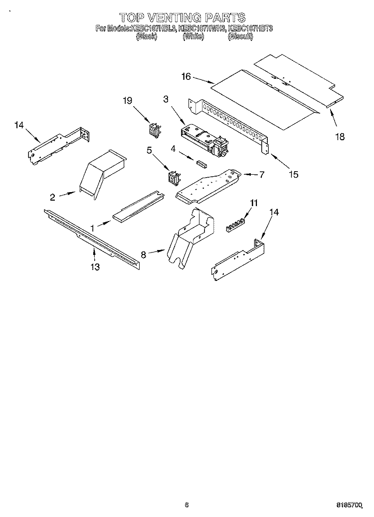 TOP VENTING, OPTIONAL Diagram and Parts List for KEBC107HBL3  KitchenAid Wall Oven