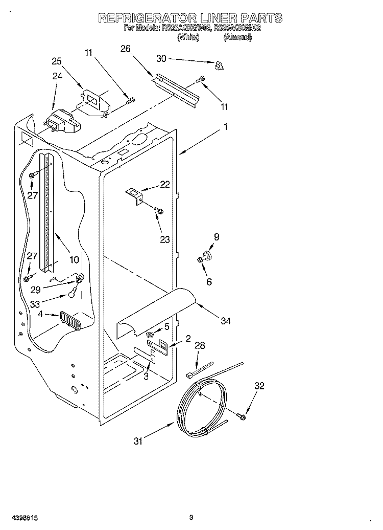 REFRIGERATOR LINER Diagram and Parts List for RS25AQXGW02  Roper Refrigerator