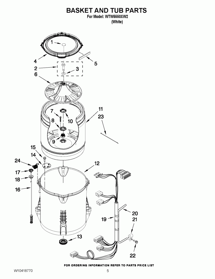 BASKET AND TUB PARTS Diagram and Parts List for WTW5550XW2  Whirlpool Washer
