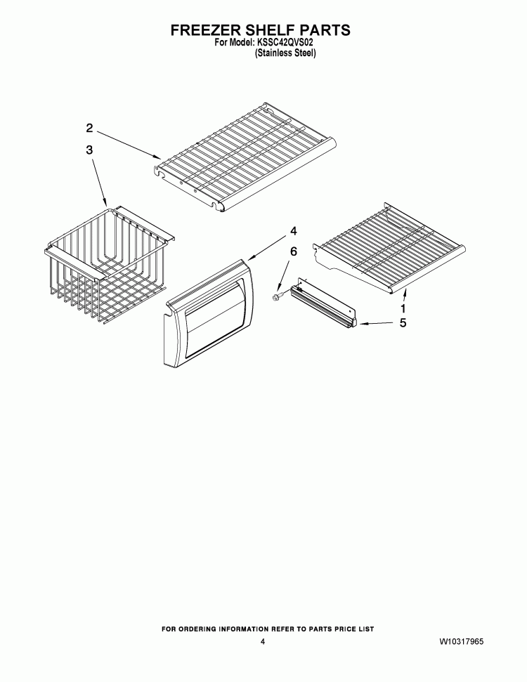 FREEZER SHELF PARTS Diagram and Parts List for KSSC42QVS02  KitchenAid Refrigerator