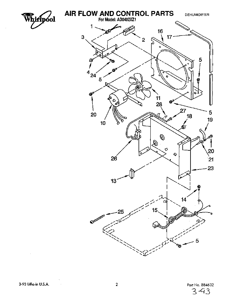 SECTION Diagram and Parts List for AD0402XZ1  Whirlpool Dehumidifier