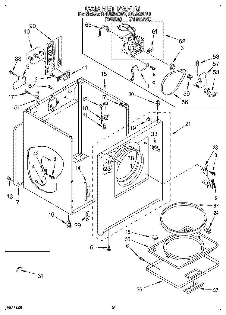 SECTION Diagram and Parts List for REL4634BL0  Roper Dryer