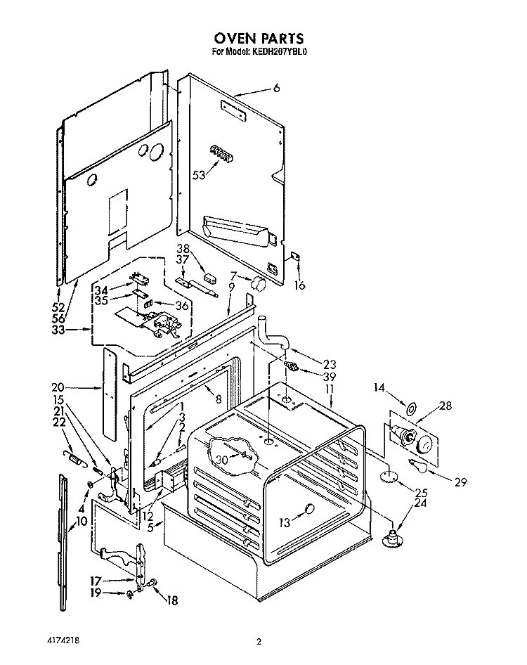 OVEN Diagram and Parts List for KEDH207YBL0  KitchenAid Range