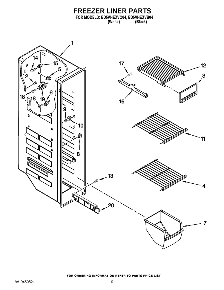 FREEZER LINER PARTS Diagram and Parts List for ED5VHEXVQ04  Whirlpool Refrigerator