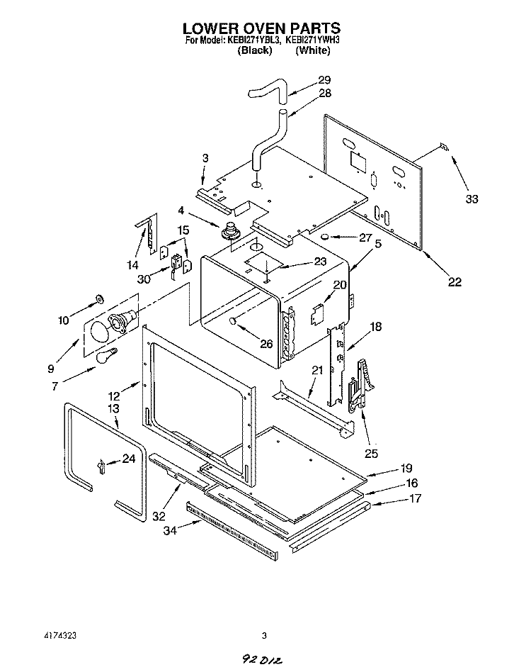 LOWER OVEN Diagram and Parts List for KEBI271YBL3  KitchenAid Wall Oven