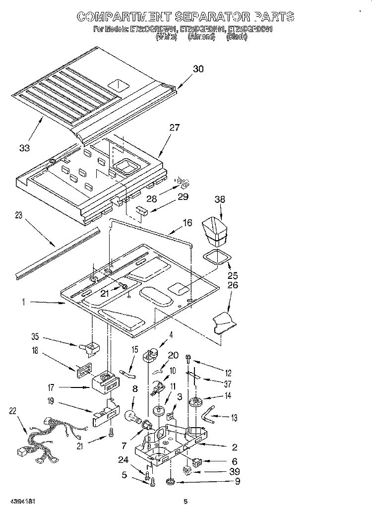 COMPARTMENT SEPARATOR Diagram and Parts List for ET25DQRDB01  Whirlpool Refrigerator