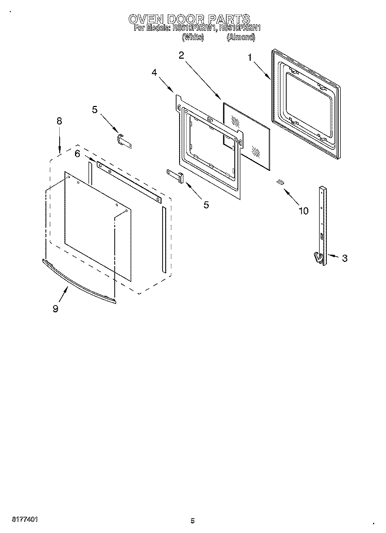 OVEN DOOR Diagram and Parts List for RS610PXGW1  Whirlpool Range