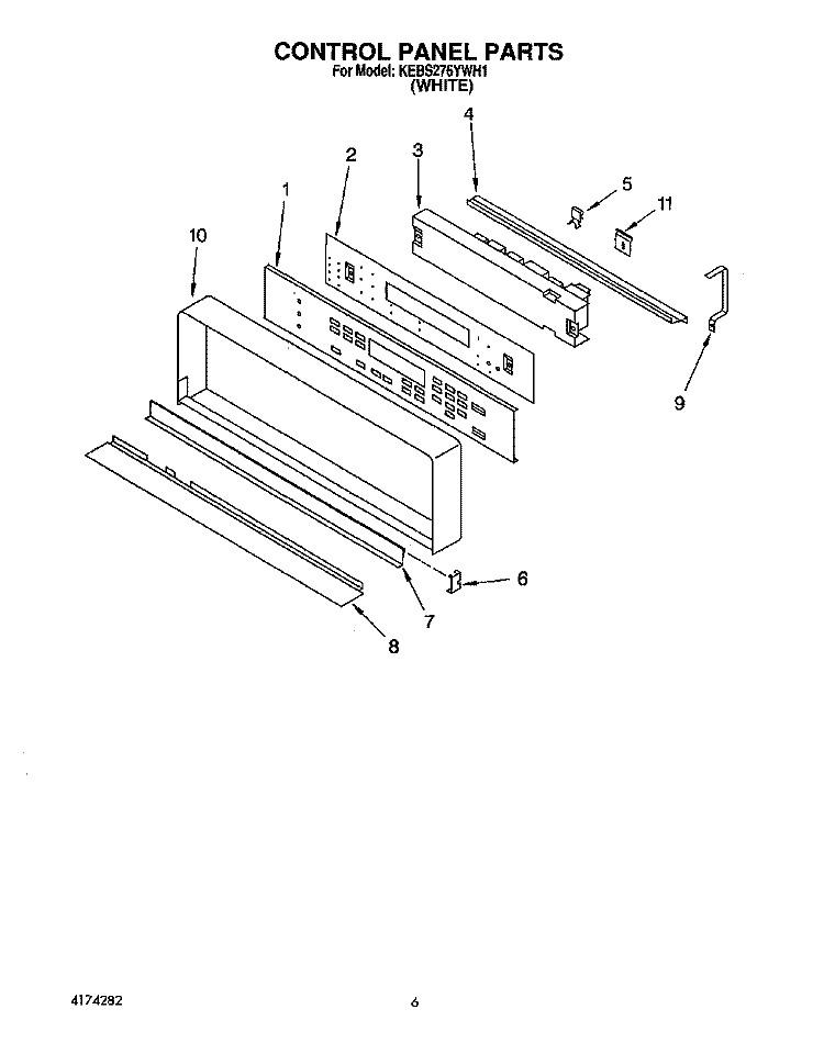 CONTROL PANEL, LIT/OPTIONAL Diagram and Parts List for KEBS276YWH1  KitchenAid Wall Oven