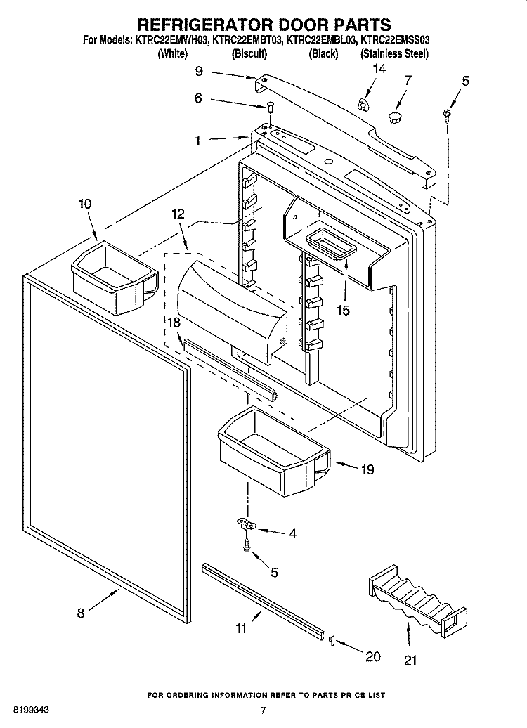 REFRIGERATOR DOOR PARTS Diagram and Parts List for KTRC22EMSS03  KitchenAid Refrigerator