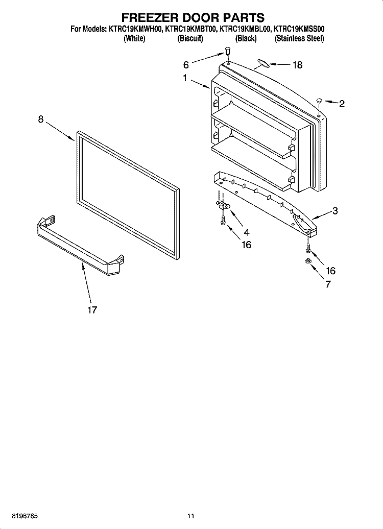 FREEZER DOOR PARTS, OPTIONAL PARTS Diagram and Parts List for KTRC19KMSS00  KitchenAid Refrigerator