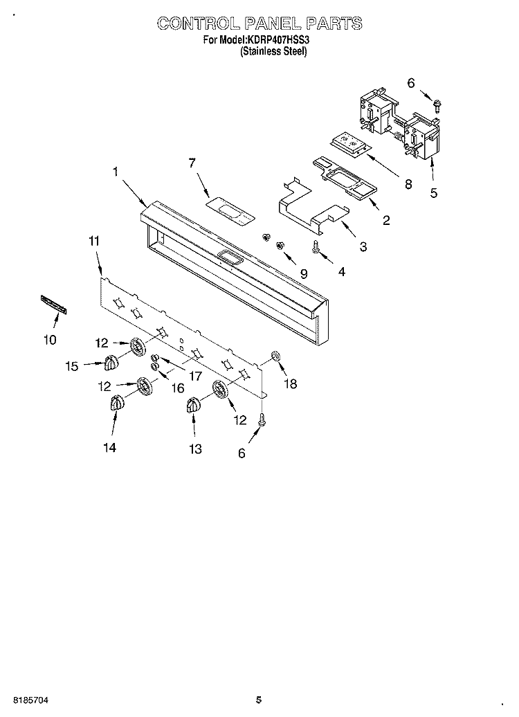 CONTROL PANEL Diagram and Parts List for KDRP407HSS3  KitchenAid Range