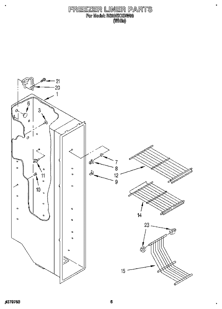 FREEZER LINER Diagram and Parts List for RS20EKXDW00  Roper Refrigerator