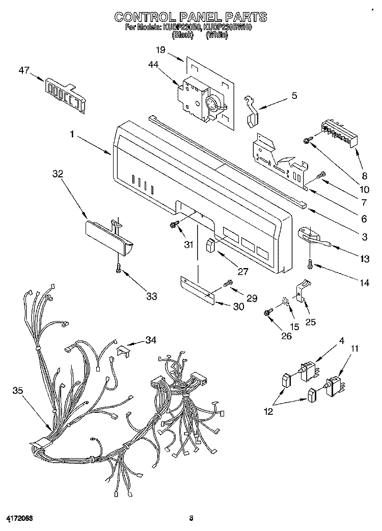 CONTROL PANEL, LIT/OPTIONAL Diagram and Parts List for KUDP230BWH0  KitchenAid Dishwasher