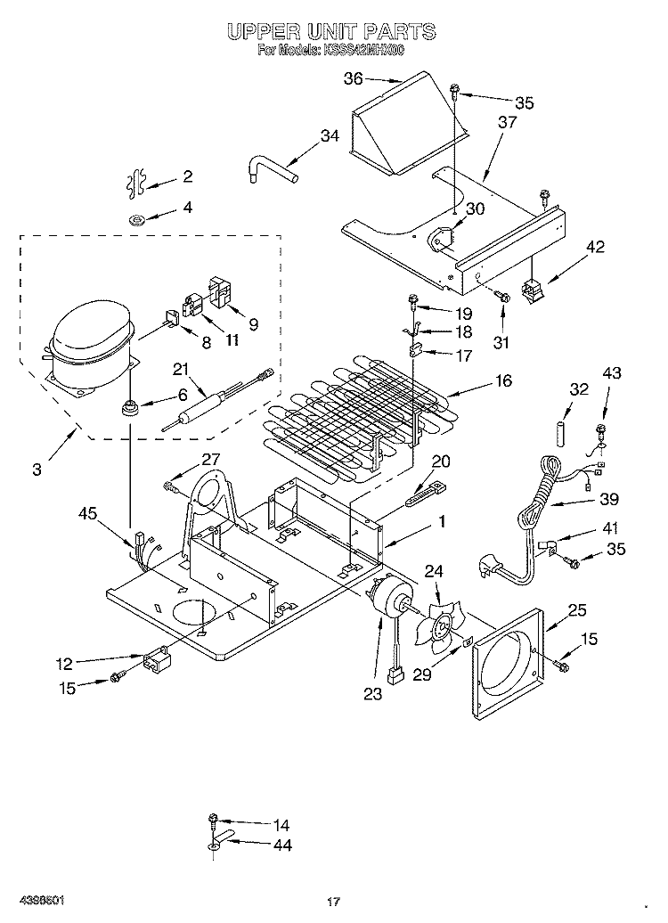 UPPER UNIT Diagram and Parts List for KSSS42MHX00  KitchenAid Refrigerator