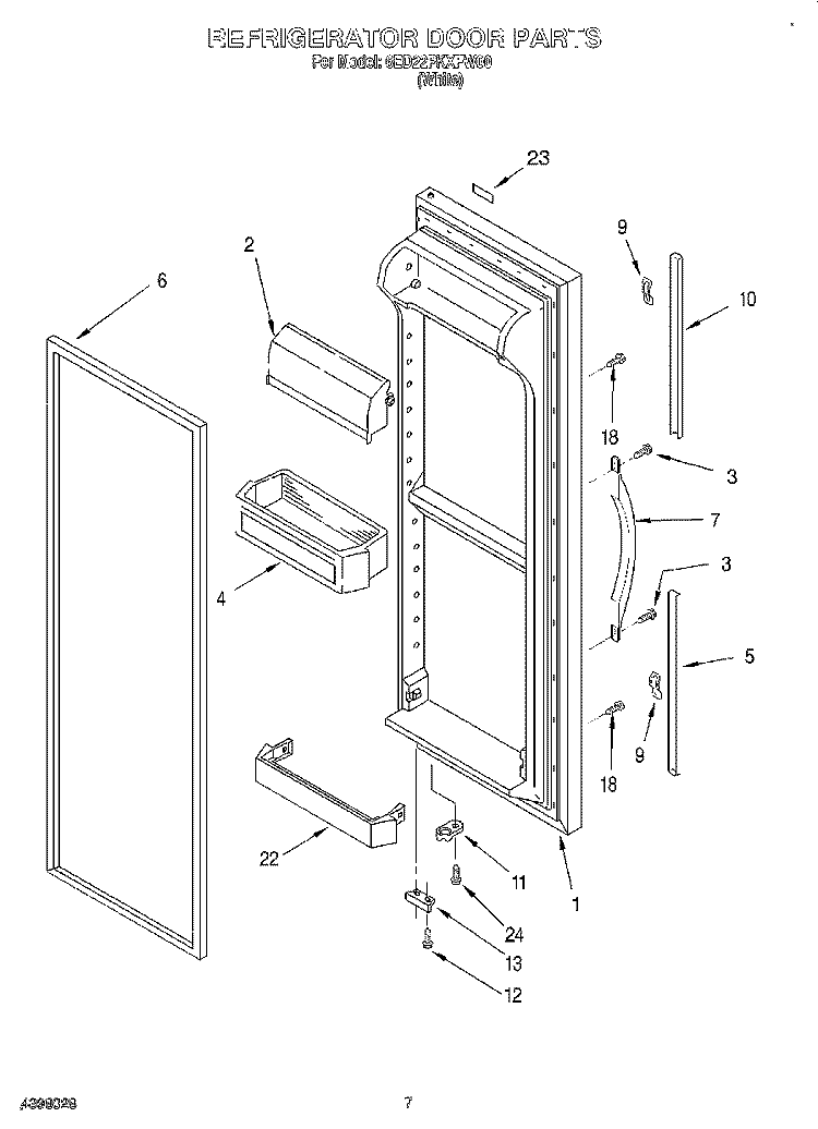REFRIGERATOR DOOR Diagram and Parts List for 6ED22PKXFW00  Whirlpool Refrigerator