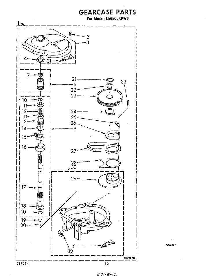 GEARCASE Diagram and Parts List for LA6500XPW0  Whirlpool Washer