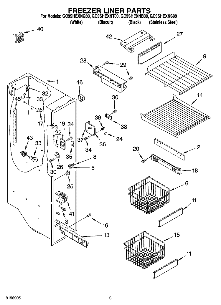 FREEZER LINER PARTS Diagram and Parts List for GC3SHEXNQ00  Whirlpool Refrigerator