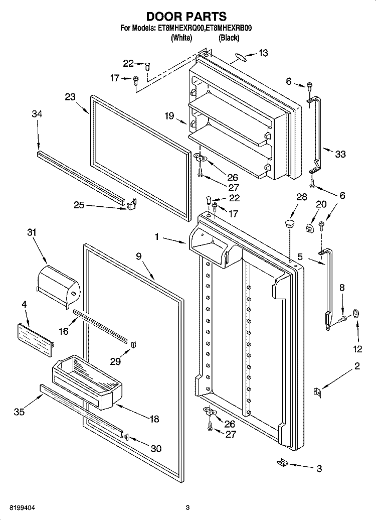DOOR PARTS Diagram and Parts List for ET8MHEXRQ00  Whirlpool Refrigerator