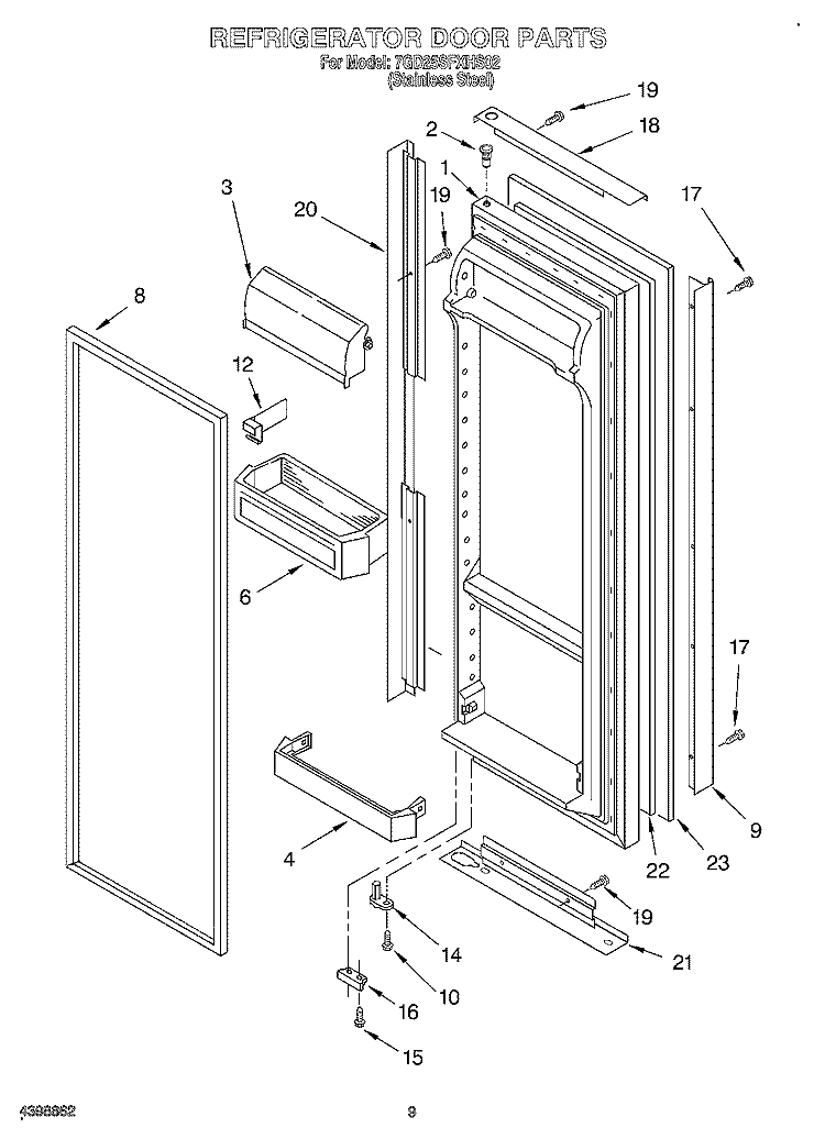 REFRIGERATOR DOOR Diagram and Parts List for 7GD25SFXHS02  Whirlpool Refrigerator