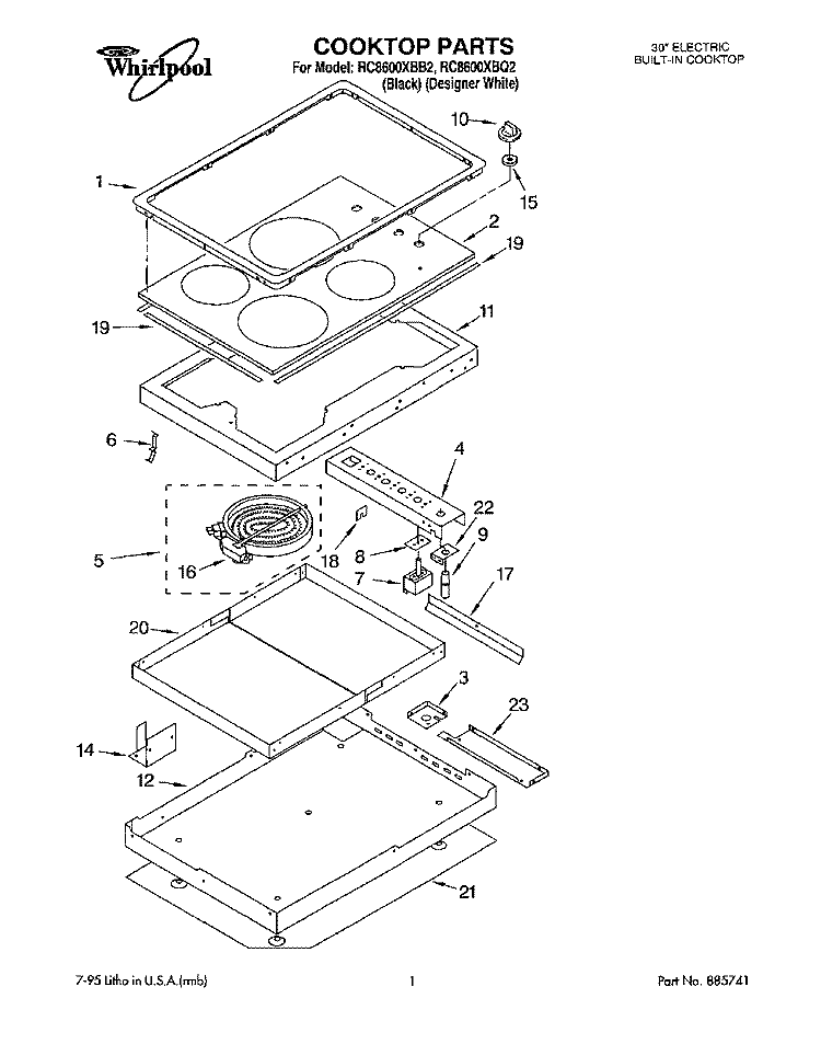 SECTION Diagram and Parts List for RC8600XBB2  Whirlpool Cooktop