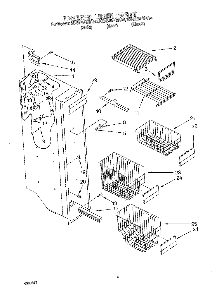 FREEZER LINER Diagram and Parts List for KSRS25FGBT04  KitchenAid Refrigerator