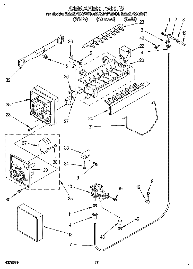 ICEMAKER, LIT/OPTIONAL Diagram and Parts List for 8ED22PWXBG00  Whirlpool Refrigerator