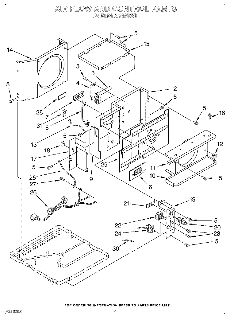 AIR FLOW AND CONTROL Diagram and Parts List for AR1000XW3  Whirlpool Air Conditioner