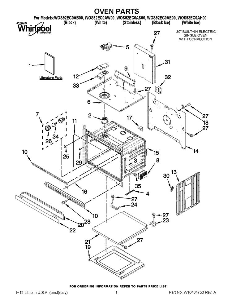 OVEN PARTS Diagram and Parts List for WOS92EC0AB00  Whirlpool Wall Oven