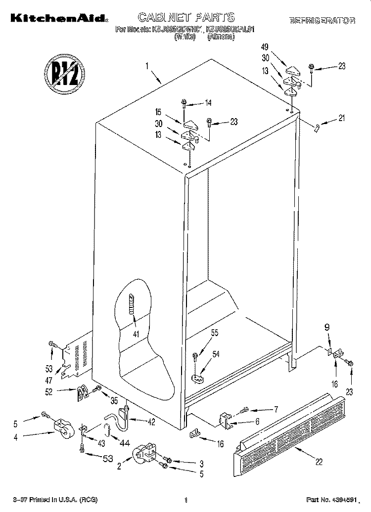 CABINET Diagram and Parts List for KSUS25QDAL01  KitchenAid Refrigerator
