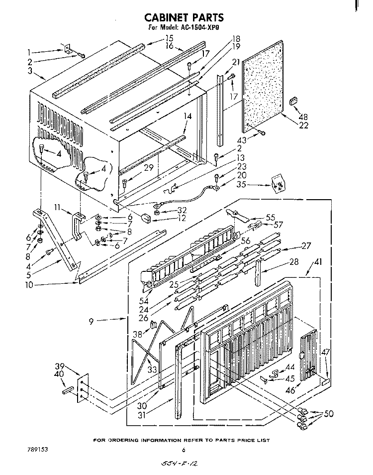 CABINET Diagram and Parts List for AC1504XP0  Whirlpool Air Conditioner