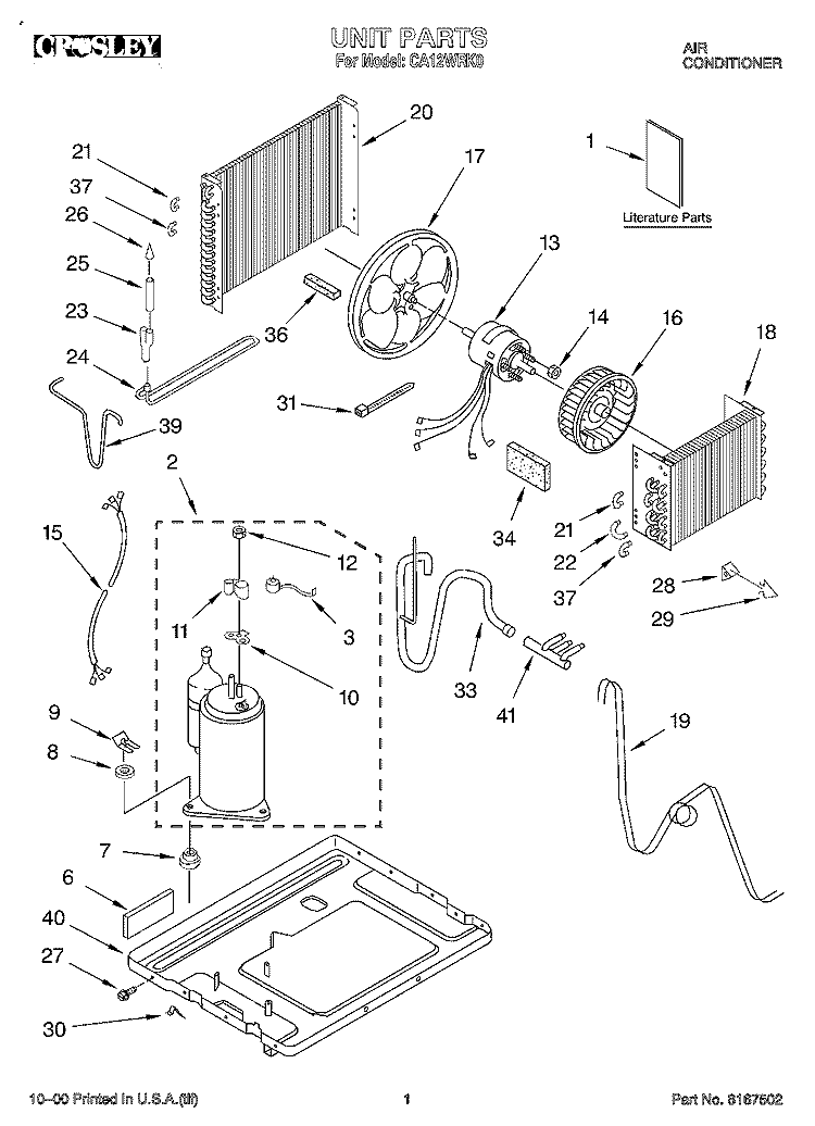UNIT, LITERATURE Diagram and Parts List for CA12WRK0  Crosley Air Conditioner