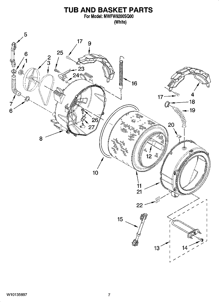 TUB AND BASKET PARTS Diagram and Parts List for MWFW9200SQ00  Whirlpool Washer