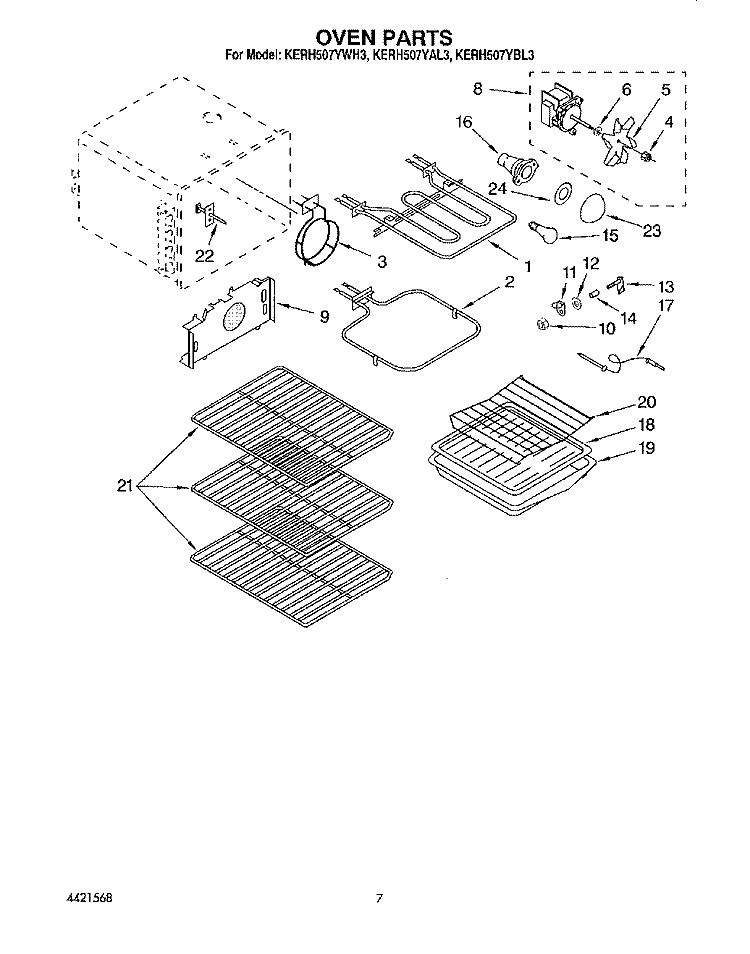OVEN Diagram and Parts List for KERH507YAL3  KitchenAid Range