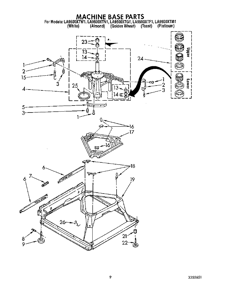MACHINE BASE Diagram and Parts List for LA9500XTG1  Whirlpool Washer