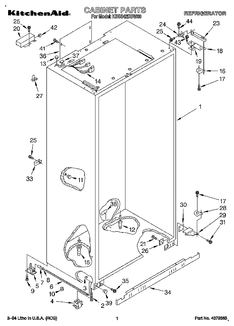 CABINET Diagram and Parts List for KSSS42DBW00  KitchenAid Refrigerator