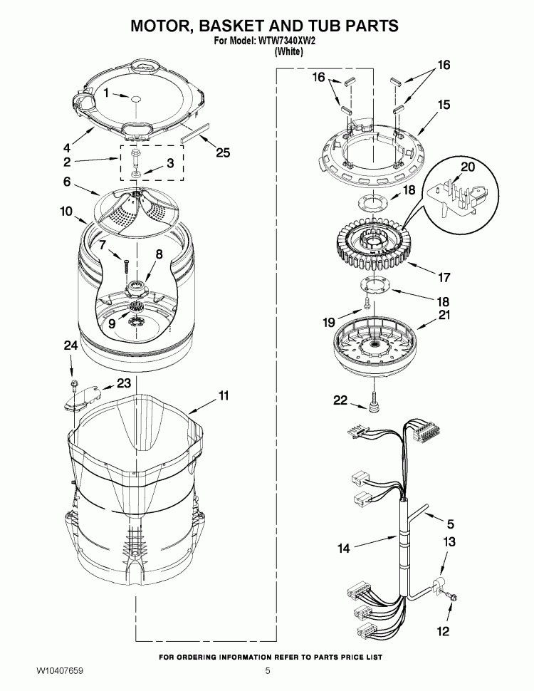 MOTOR, BASKET AND TUB PARTS Diagram and Parts List for WTW7340XW2  Whirlpool Washer