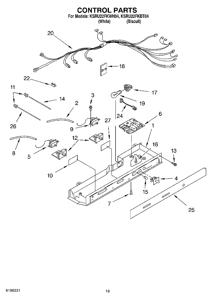 CONTROL Diagram and Parts List for KSRU22FKWH04  KitchenAid Refrigerator
