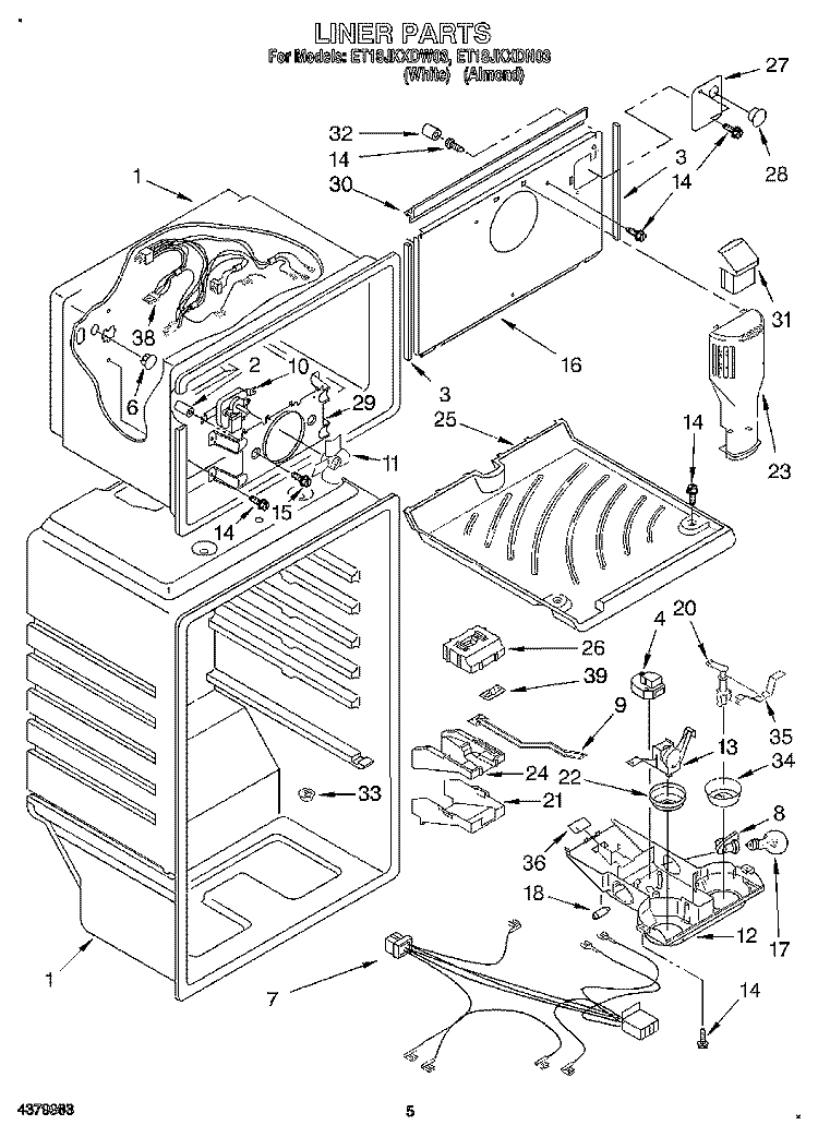 LINER Diagram and Parts List for ET18JKXDW03  Whirlpool Refrigerator