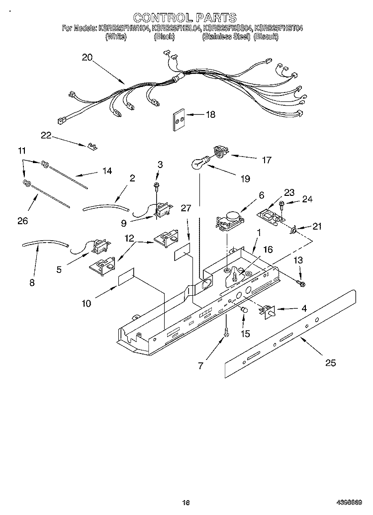 CONTROL Diagram and Parts List for KSRB25FHBL04  KitchenAid Refrigerator