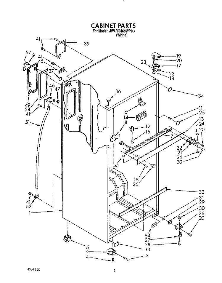CABINET Diagram and Parts List for JWARG469WP00  Whirlpool Refrigerator