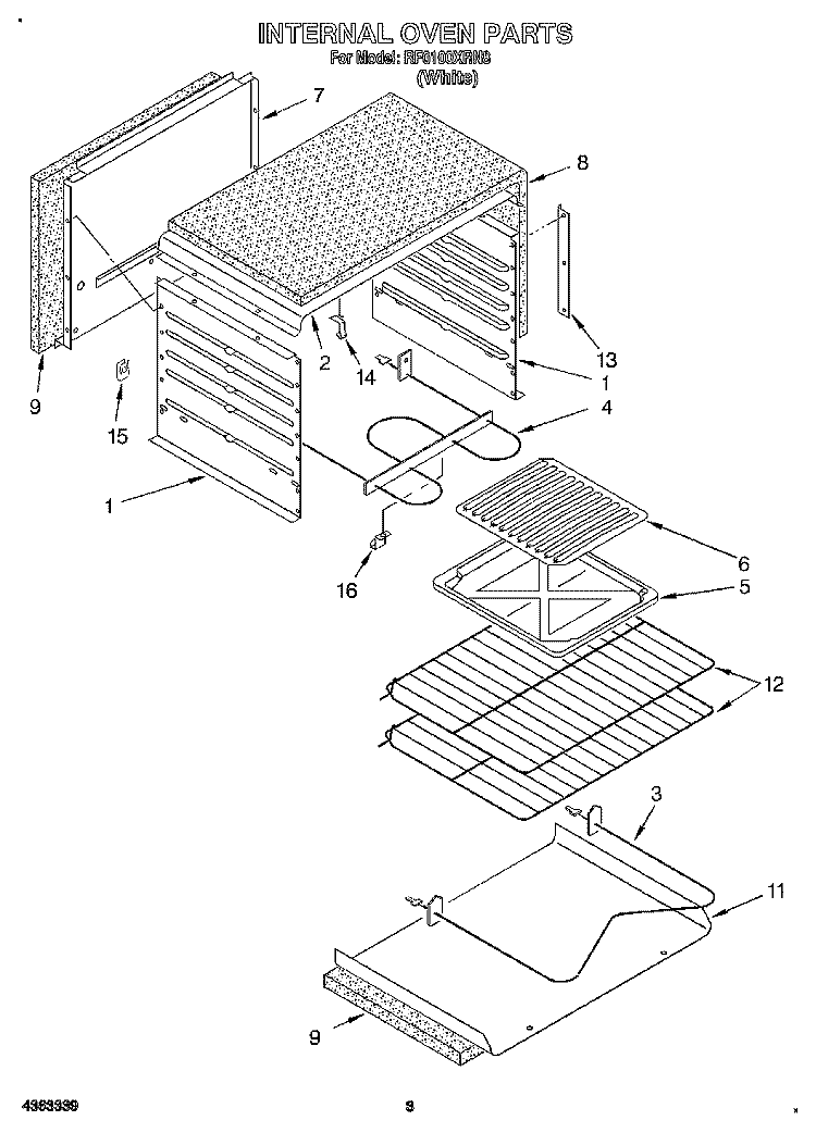 INTERNAL OVEN Diagram and Parts List for RF0100XRN8  Whirlpool Range