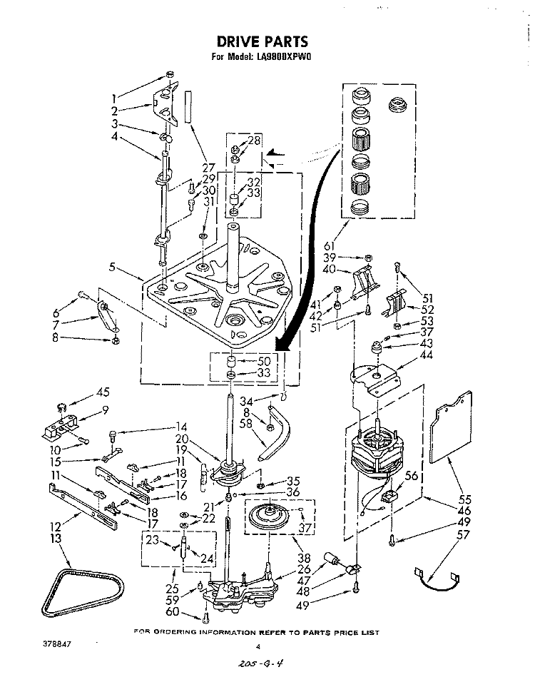 DRIVE Diagram and Parts List for LA9800XPW0  Whirlpool Washer