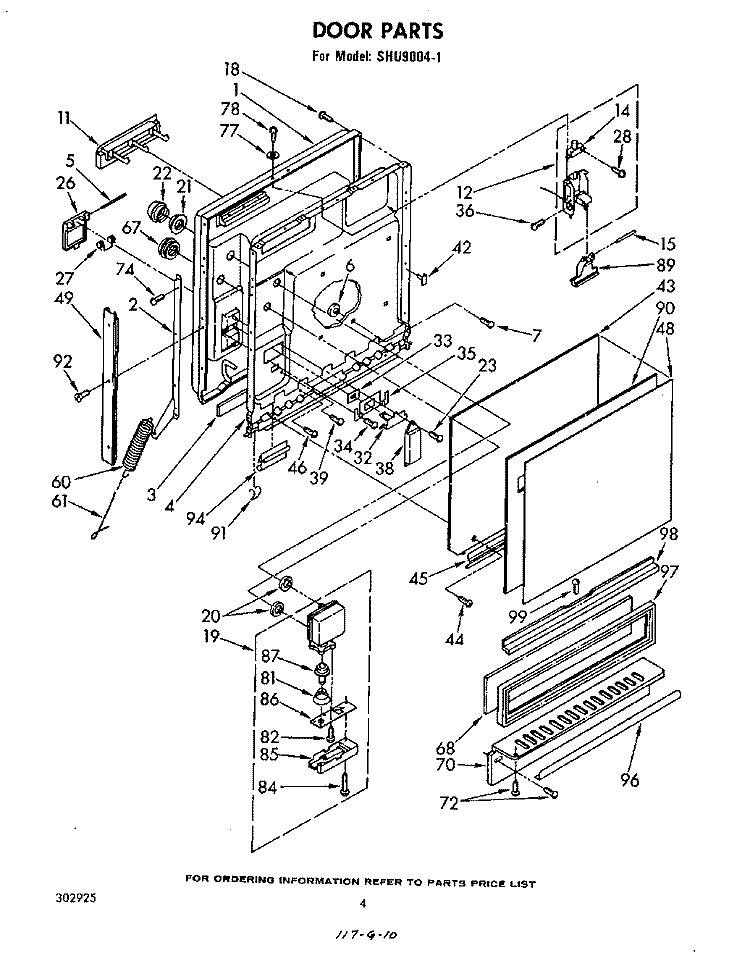 DOOR Diagram and Parts List for SHU90041  Whirlpool Dishwasher