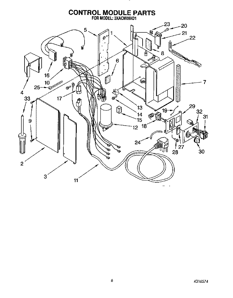 CONTROL MODULE Diagram and Parts List for 3XACM09XD1  Whirlpool Air Conditioner