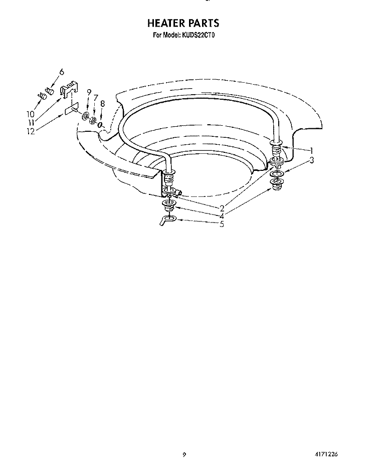 HEATER Diagram and Parts List for KUDS22CT0  KitchenAid Dishwasher
