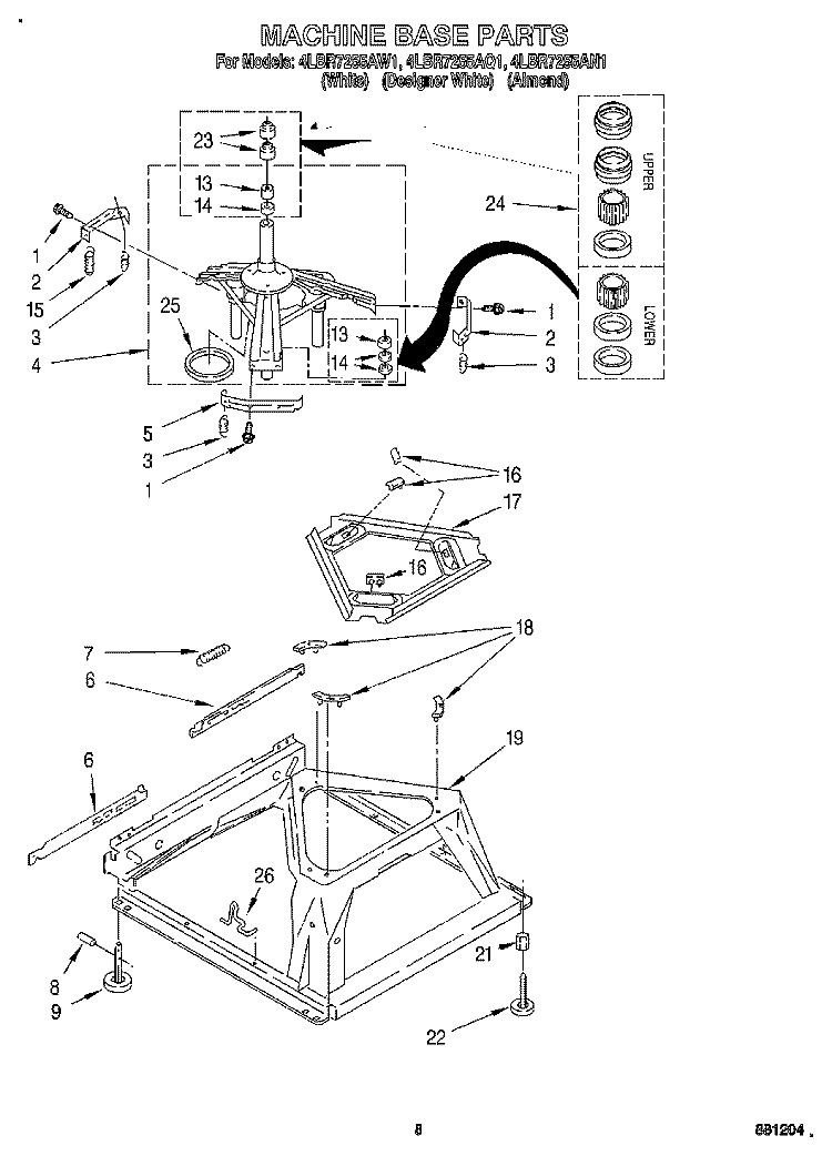 MACHINE BASE Diagram and Parts List for 4LBR7255AN1  Whirlpool Washer
