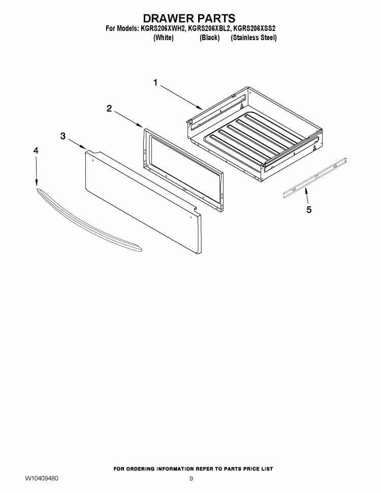 DRAWER PARTS Diagram and Parts List for KGRS206XSS2  KitchenAid Range