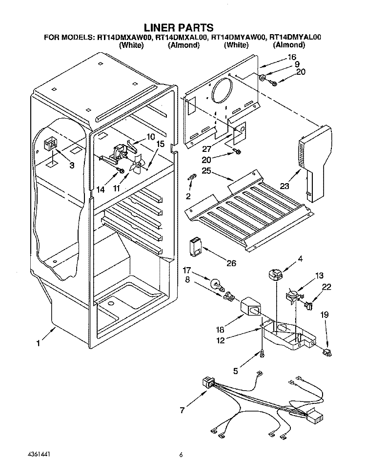LINER, LIT/OPTIONAL Diagram and Parts List for RT14DMYAW00  Roper Refrigerator
